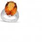Oval Azotic Gemstone/22 Round Cut Diamonds/Sterling Silver/Size 7 Ring