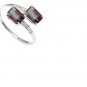 Emerald Cut Mystic Gemstone/6 Round Cut Diamonds/10kt White Gold/Size 7 Ring