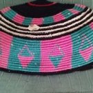African Tam Hat Cap 100 % Cotton Handwoven Green Pink Black White 21"