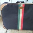 Vintage Lark Large Nylon Suitcase Black Leather Trim 26 x 20 x 8 Travel Bag