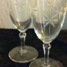Set of 2 Vintage Cocktail Glasses Long Stem Cut Glass Floral Pattern