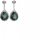 2 Green Mystic Gemstone/16 Diamonds/Sterling Silver/Dangling Earrings