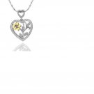 Round Cut Diamond 5 Round Cut Citrine Heart Flower .925 Sterling Silver Pendant
