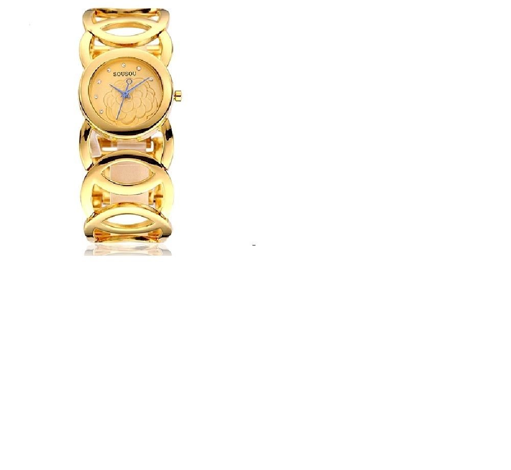 Women's Large Gold Colored Watch/Crystal Numerals/Second Hand/Sousou