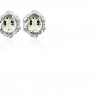 2 Green Amethyst/2 Round Cut Diamonds/Sterling Silver Earrings