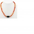 Hand Carved Black Jade Pendant/Red Agate Necklace/43 TCW