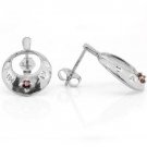 Red Garnets/4 Round Cut Diamonds/Sterling Silver Earrings