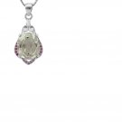 28 Pink Sapphires/Green Amethyst/0.925 Sterling Silver Pendant