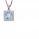 Emerald Cut Blue Topaz/24 Diamonds/0.925 Sterling Silver Pendant 1.18 Grams