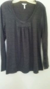 Metro 7 Blouse Dark Gray Jersey Scoop Neck Line Shirt Sweater Tunic Long sleve