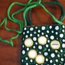 Green Handbag Mirrors Shoulder Strap Yellow Trim Polyester Small Cosmetics Coins