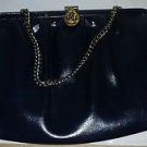Black Faux Purse Leather Handbag Gold Tone Strap Chain Designer Clasp 15 Beads