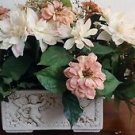 Large Faux Silk Flower Arrangement Ivory White Resin Cherub Planter Centerpiece