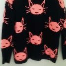 Hot & Delicious Sweater Black Pink Cat Faces Small/Medium 100% Acrylic Crewneck