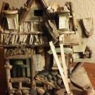 Vintage Wood Stone Bird House Island Tiki Cafe Bar Windows Logs 10" H x 9"L x 7"