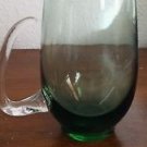 Large Clear Green Glass Mug 5" Tall Vintage Applied Open Hook Handle Turned Up