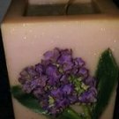 Vintage Purple Square Pillar Silicone Candle Faux Lilac Silk Flowers 4" x 3"
