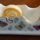 Vintage 5.5" White Gold Ceramic Porcelain Scotch Tape Dispenser Butterfly Design
