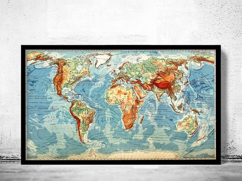 BEAUTIFUL WORLD MAP VINTAGE ATLAS MERCATOR PROJECTION 1950 - fine reproduction