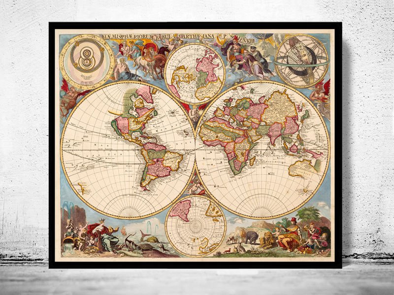 ANTIQUE WORLD MAP 1700 - fine reproduction