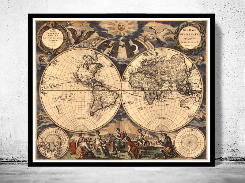 OLD WORLD MAP ANTIQUE 1666 - fine reproduction