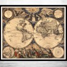 OLD WORLD MAP ANTIQUE 1666 - fine reproduction