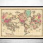 VINTAGE WORLD MAP 1860 MERCATOR PROJECTION - fine reproduction