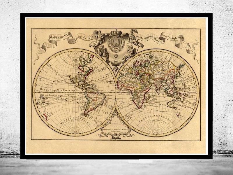 OLD WORLD MAP ANTIQUE 1742 - fine reproduction