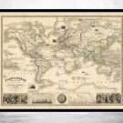 MARVELLOUS WORLD MAP 1853 VINTAGE LOOK MERCATOR PROJECTION - fine reproduction