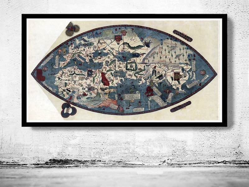 OLD GENOESE WORLD MAP EARTH ATLAS EUROPE ASIA AFRICA 1457 - fine reproduction