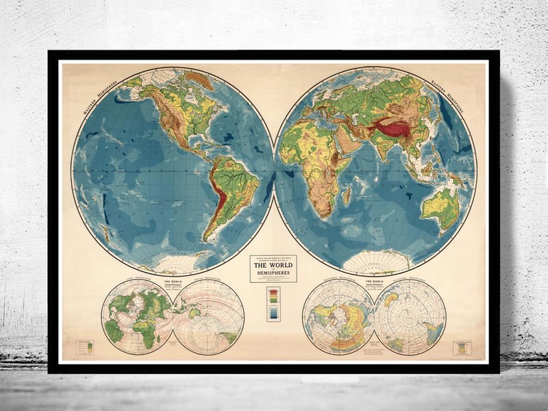 VINTAGE WORLD MAP 1917 MERCATOR PROJECTION - fine reproduction