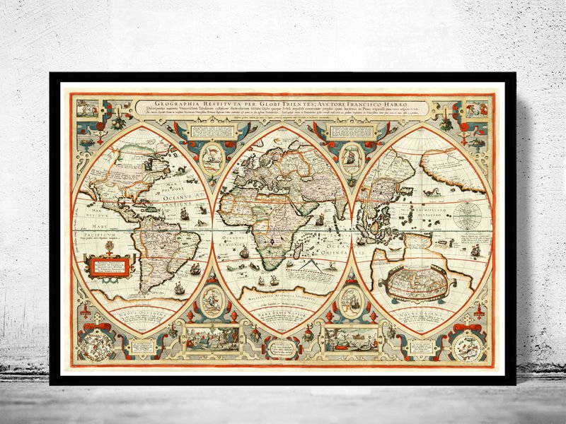 ANTIQUE WORLD MAP 1618 - fine reproduction
