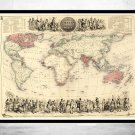 OLD WORLD MAP ANTIQUE ATLAS 1850 - fine reproduction