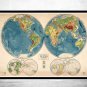 VINTAGE WORLD MAP IN EIGHT VIEWS 1944 - fine reproduction