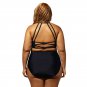 Sexy Women Bikini Mujer Maillot De Bain Femme Black Patterned Mesh Insert Big Size Swimwear LC41991