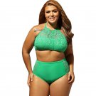 Sexy Women Bikini Mujer Maillot De Bain Femme Green Patterned Mesh Insert Big Size Swimwear LC41991