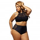 Sexy Women Bikini Mujer Maillot De Bain Femme Black Patterned Mesh Insert Big Size Swimwear LC41991