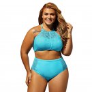 Sexy Women Bikini Mujer Maillot De Bain Femme Blue Patterned Mesh Insert Big Size Swimwear LC41991