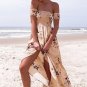 Smoked Off Shoulder Khaki Strapless Summer Floral Maxi Dress Boho Beach Floral Sundress SYD1C