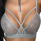Sexy Woman Grey Lace Solid Crop Top Strappy Harness Bralette Bra Slim Summer Tops SYD6D