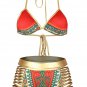 Woman Push Up Bikini Orange African Tribal Metallic Cutout High Waist Swimsuit Vintage Set SYD8A