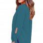 Fashion Woman Solid Long Sleeve Summer Autumn Green Womens V Neck Ruched Tie Sleeve Top SYD9D