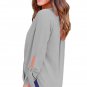 Fashion Woman Solid Long Sleeve Summer Autumn Gery Womens V Neck Ruched Tie Sleeve Top SYD9E