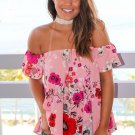 Pink Red Floral Off Shoulder Blouse Off Shoulder Strapless Print Summer Top SYD12A