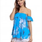 New Blue Lady Fashion Floral Off Shoulder Blouse Off Shoulder Strapless Print Summer Top SYD12F