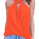 New Woman Orange Solid Chiffon Sleeveless Fashion Top Drape Wrapped Tank Top Summer Blouse SYD14E