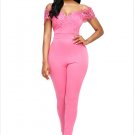 Pink Lace Applique Spaghetti Straps New Cold Shoulder Jumpsuit Fashion Elegant Solid Bodysuit SYD15B
