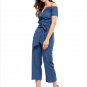 Denim Blue Zipped Off Shoulder Wide Leg Jumpsuit Long Pants Romper Bodysuit Garment SYD18