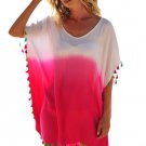 New White Pink Tassel Beach Cover up Patchwork Loose Tassel Short Soft Holiday Garment SYD21C