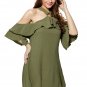 Olive Adorable Sexy O Ring Detail Ruffle Dress Fashion Summer Style Loose Pure Color Sundress SYD27A